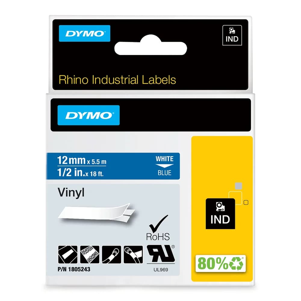 DYMO IND 1805243 - DYMO IND Band Vinyl, 12mm, weiß/blau