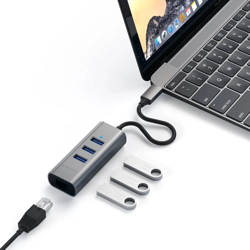 Satechi Type-C 2-in-1 3 Port USB 3.0 Hub & Ethernet space gray