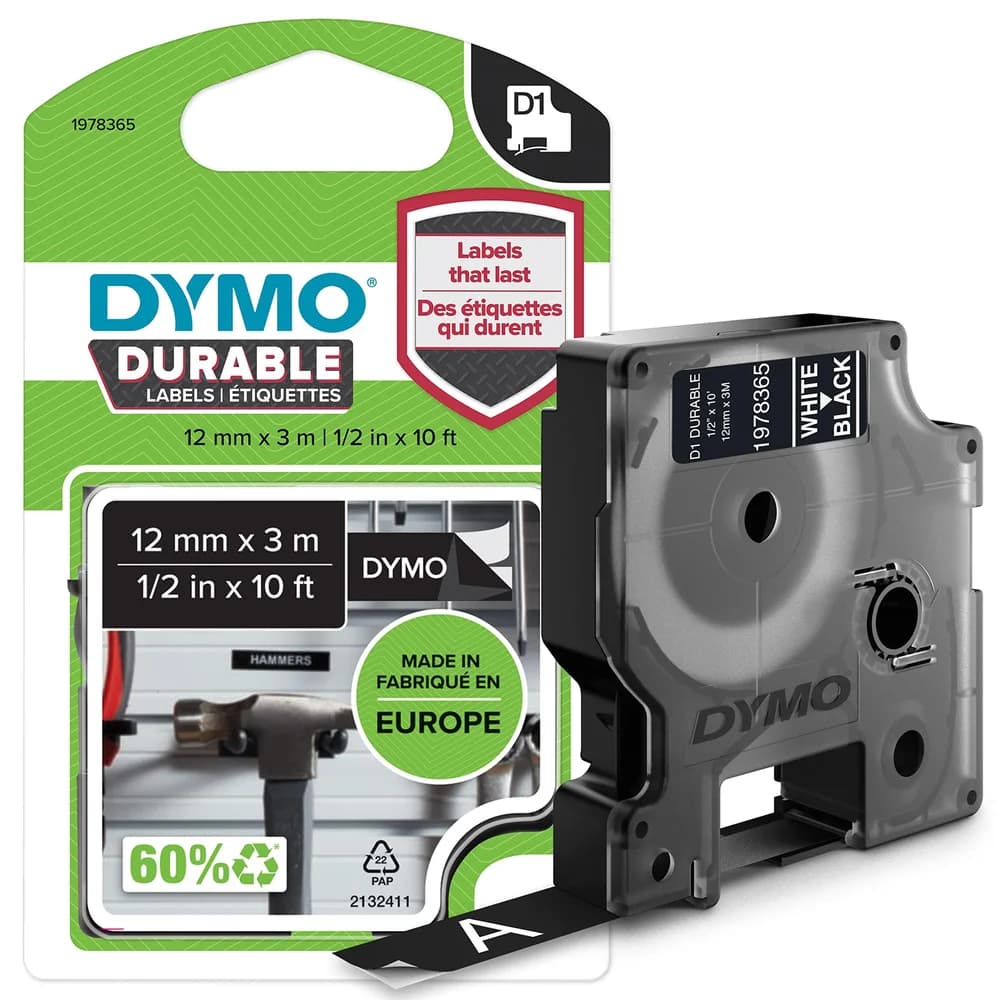 DYMO Schriftbandkassette D1 1978365 12mmx3m ws auf sw