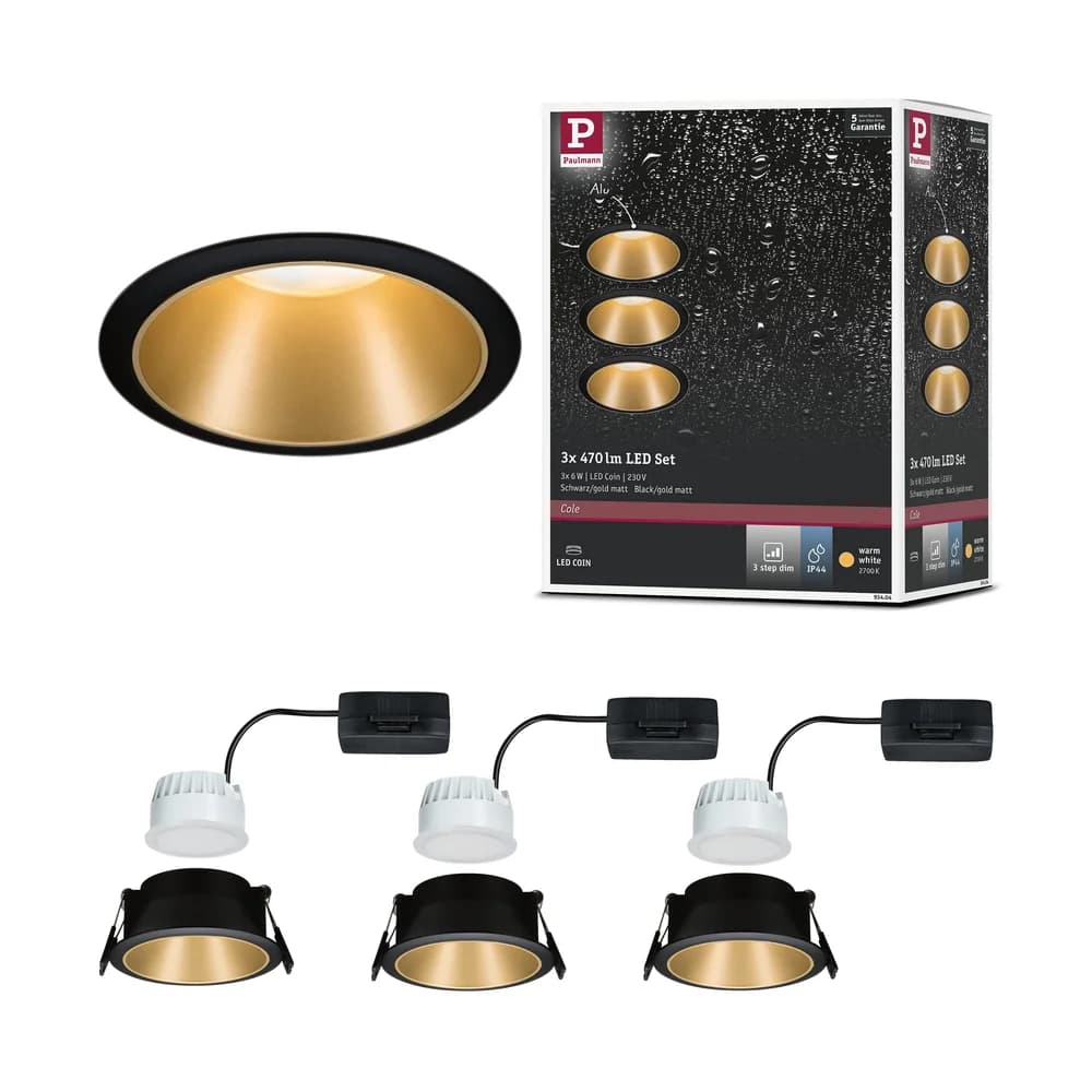 Paulmann LED Einbauleuchte Cole 3er-Set - Schwarz/Gold