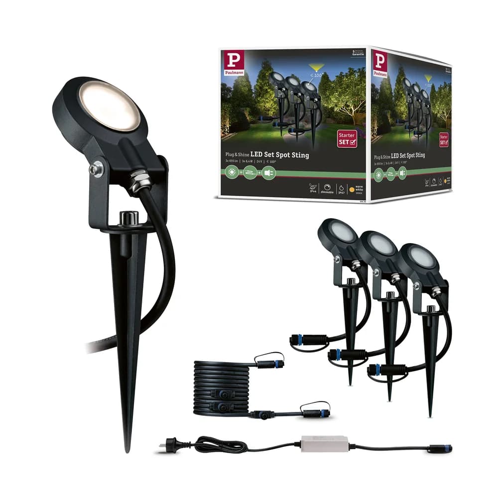 Paulmann Plug & Shine LED Gartenstrahler Sting Basisset - Grau/Schwarz