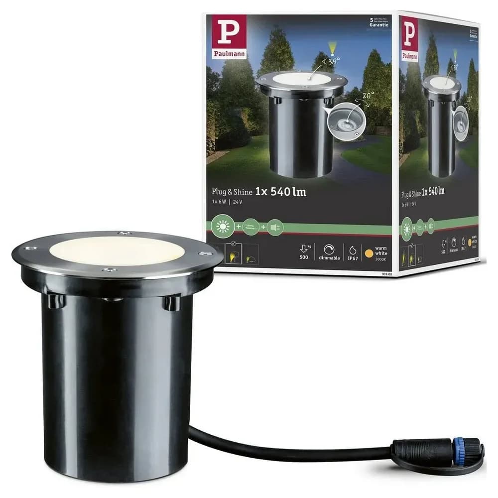 PAULMANN Outd P&S EBL IP67 540lm 3000K 38 silber