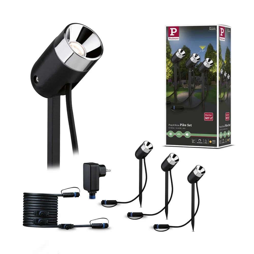 Paulmann Plug & Shine LED Gartenstrahler Pike Basisset - Grau/Schwarz