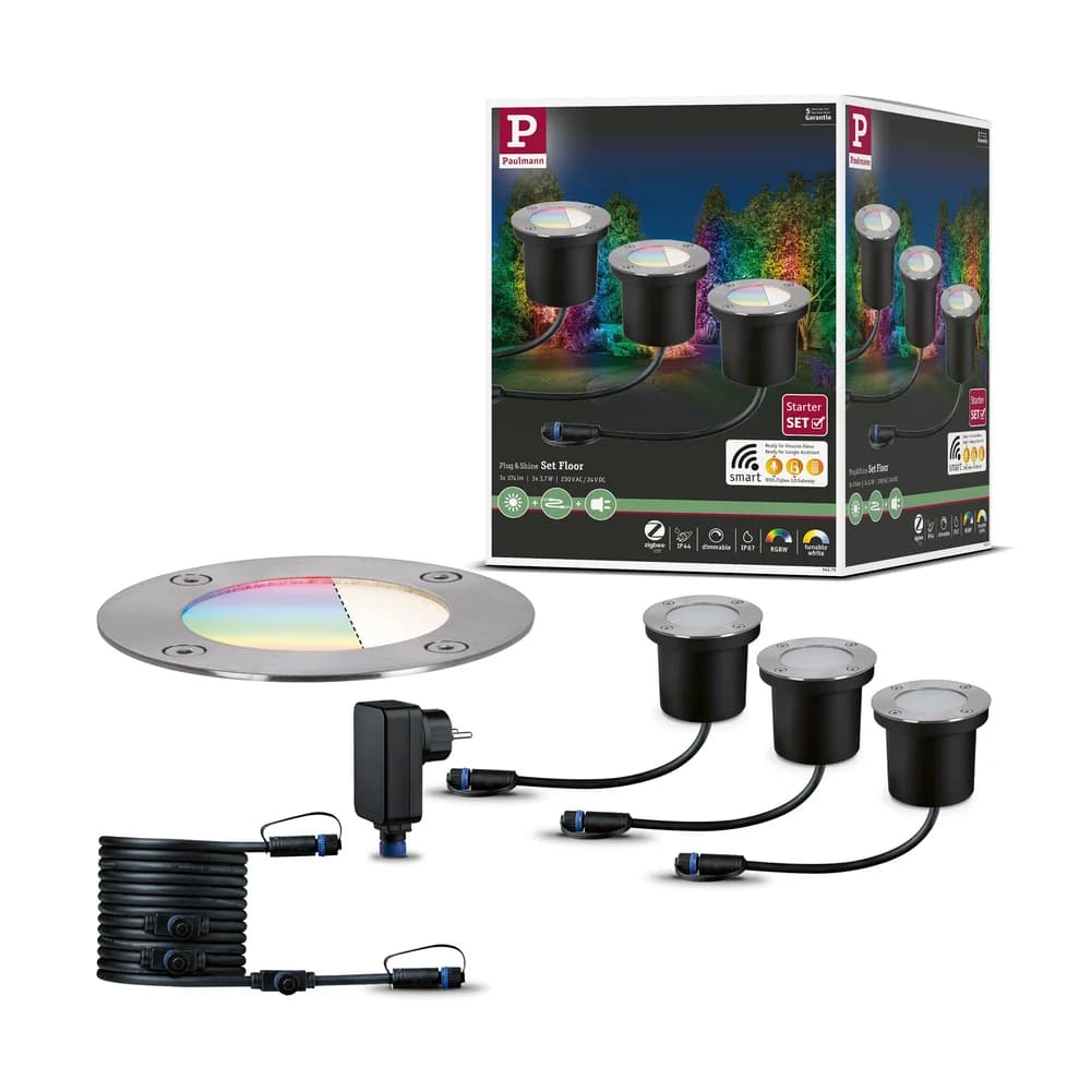 Paulmann Plug & Shine LED Bodeneinbauleuchte RGBW Basisset - Silber