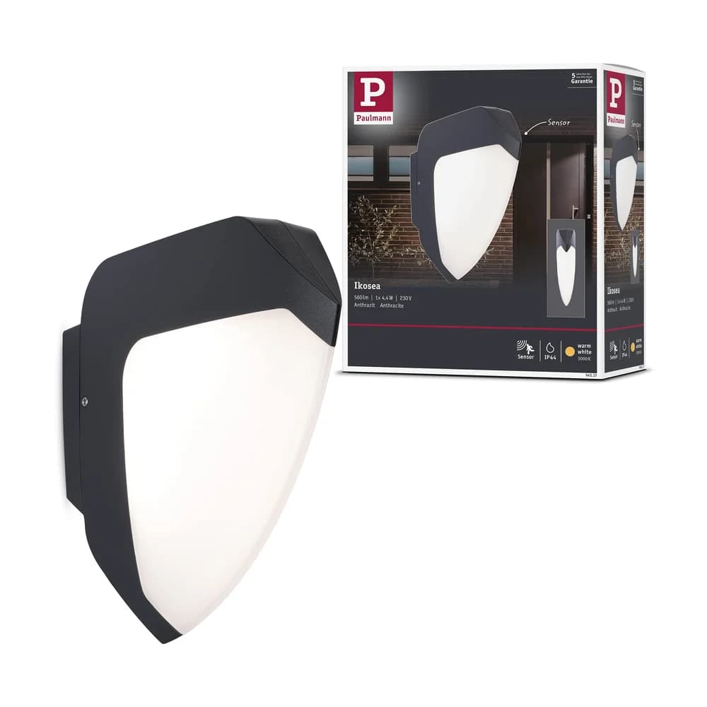 Paulmann 94517 Hauswandleuchte Ikosea mit Sensor IP44 Anthrazit 8W