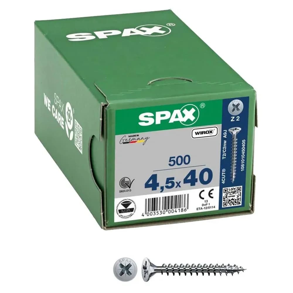 SPAX Senkkopf Kreuzschlitz Z - Vollgewinde WIROX A3J PZ2 - 4,5x40 - 500 Stk