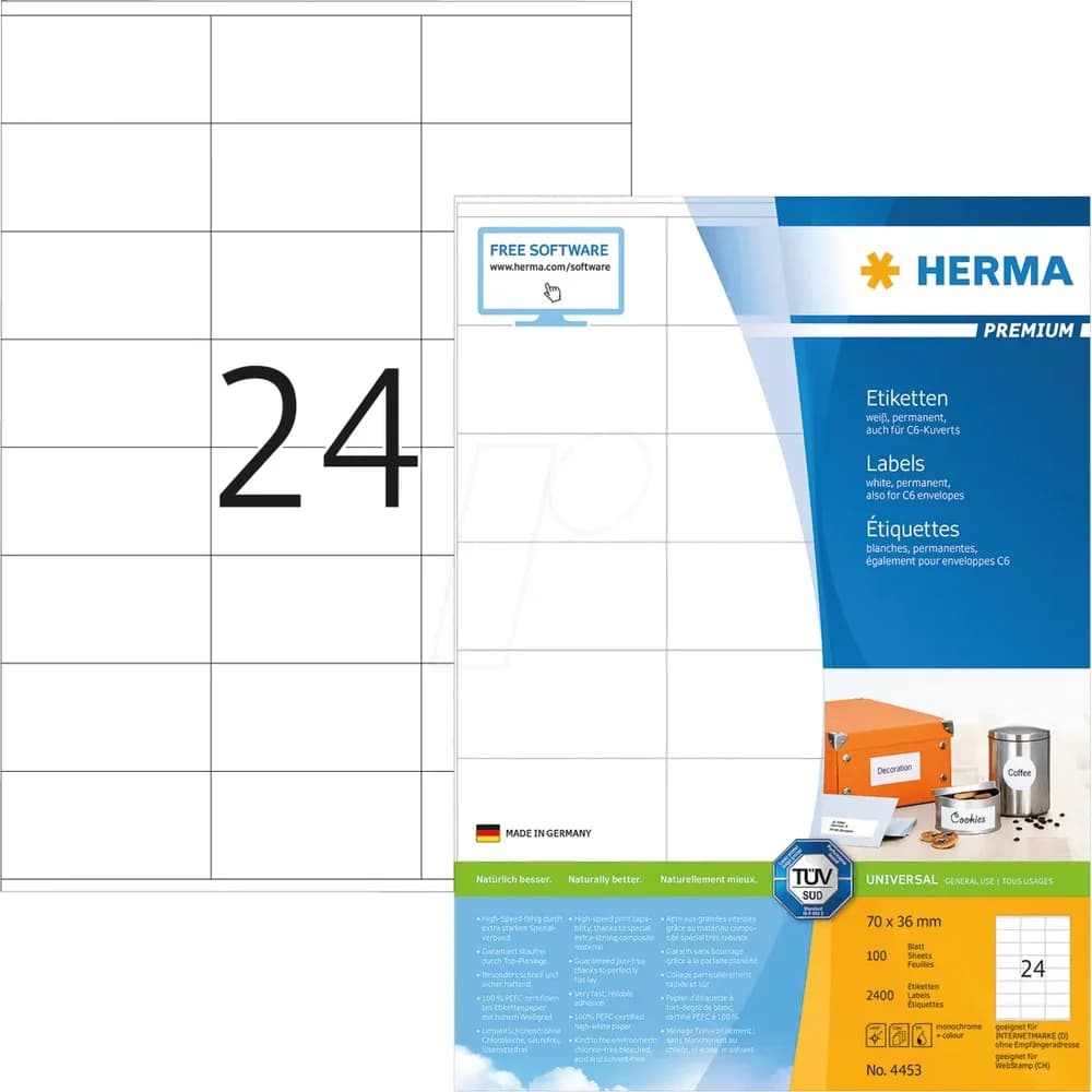 HERMA Etiketten 4453 weiß 70,0 x 36,0 mm