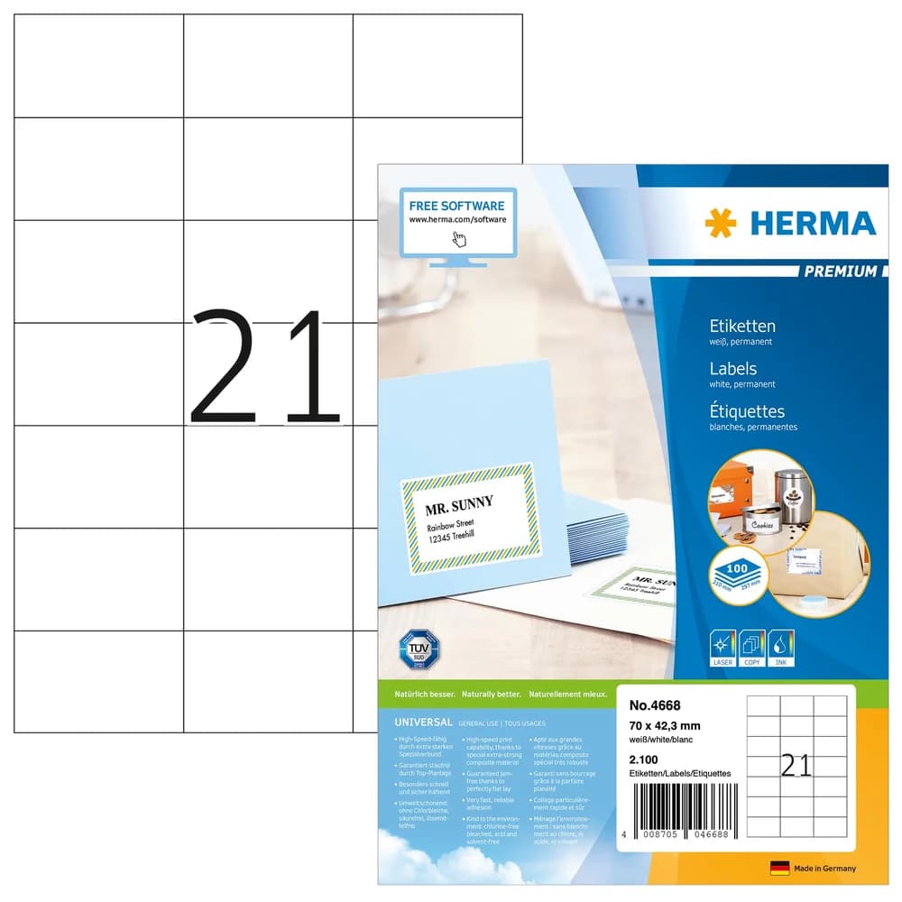 HERMA Etiketten 4668 weiß 70,0 x 42,3 mm