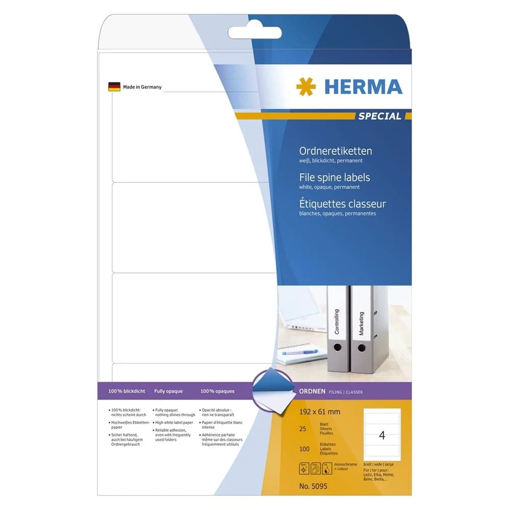 Herma Ordneretikett 5095 192x61mm sk weiß 100 St./Pack.