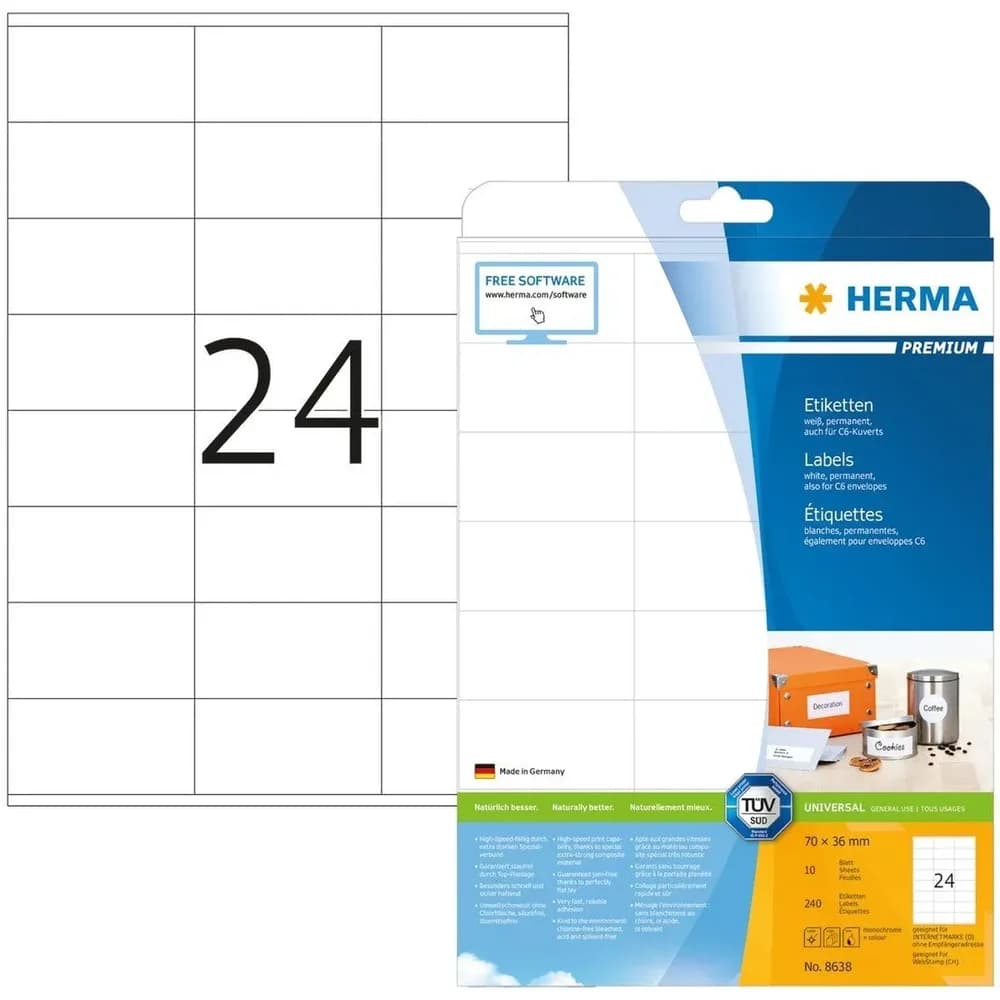 HERMA Etiketten 8638 weiß 70,0 x 36,0 mm
