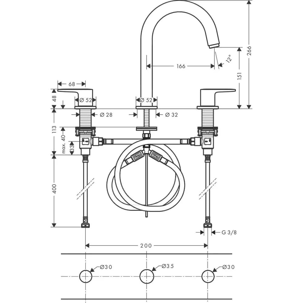 HANSGROHE 71553000 3-Loch Waschtischarmatur Vernis Blend - Silber