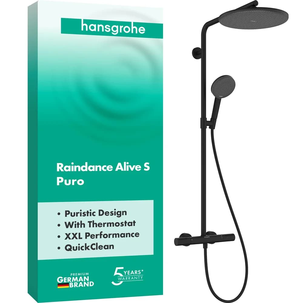 hansgrohe S-Pipe Raindance Alive S Puro 1jet, 12 l/min, schwarz matt