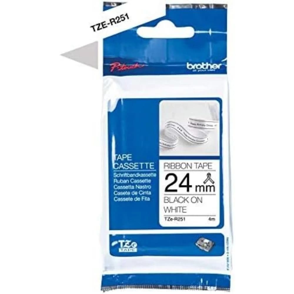 Brother TZe-R251 Textilband – schwarz auf weiß