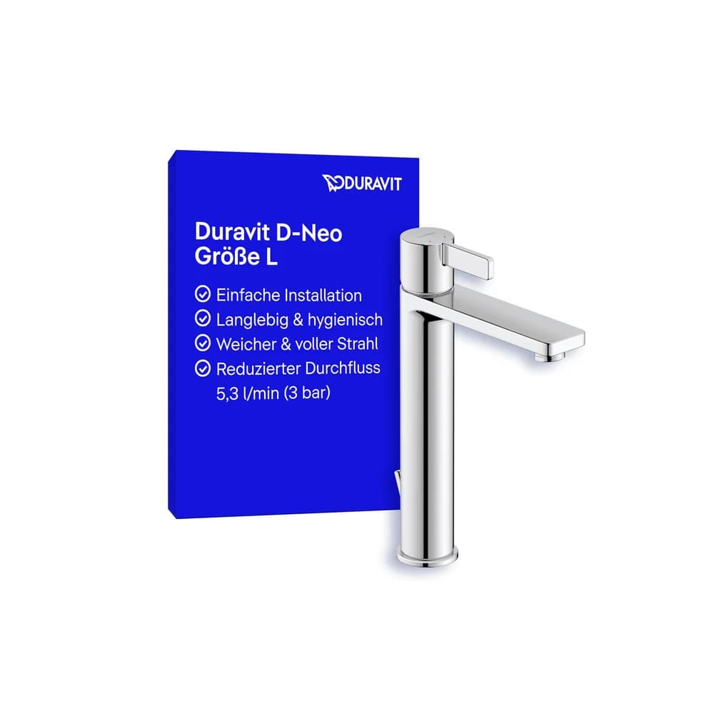 Duravit Waschtisch-Einhebelmischer L D-Neo m Zugst.-Ablaufgarn., Ausl. 139mm, chrom