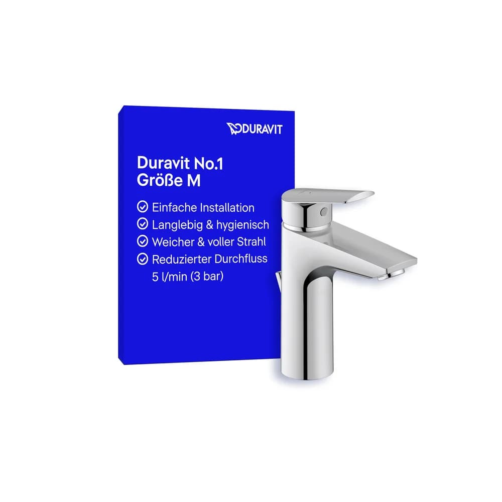 Duravit Einhebel-Waschtischmischer M, No.1, mit Zugstange, Chrom HG, 1 Stk. - Weiß