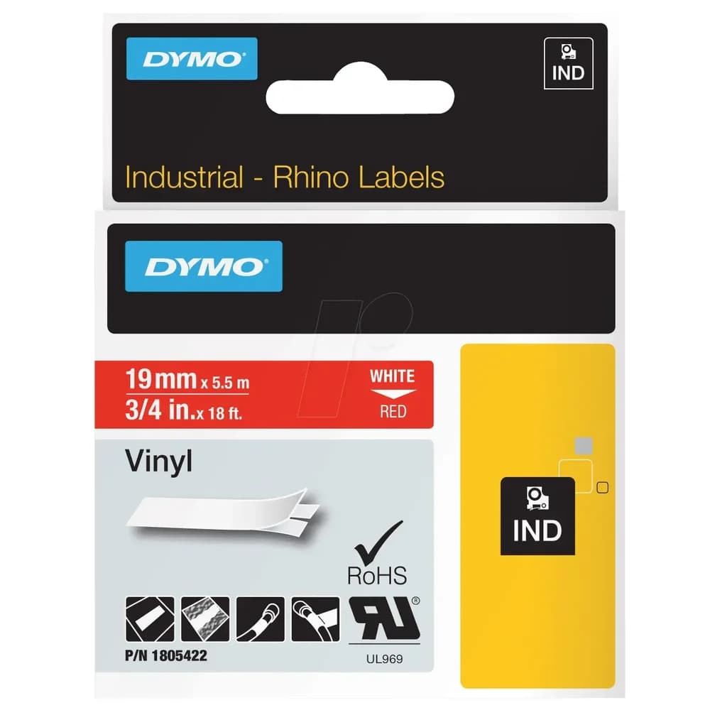 DYMO 1805422 Schriftband vinyl 1,9cm 5,5m weiß/rot