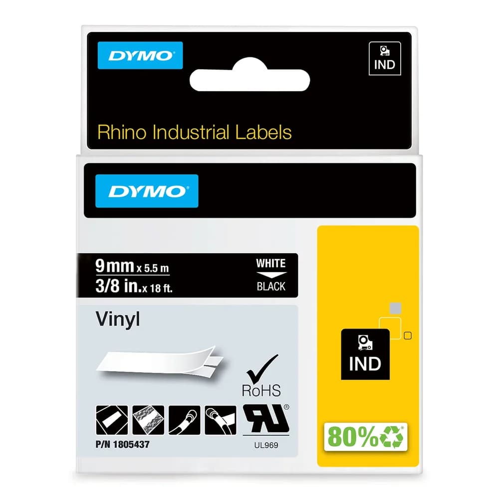 DYMO IND 1805437 - DYMO IND Band Vinyl, 9mm, weiß/schwarz