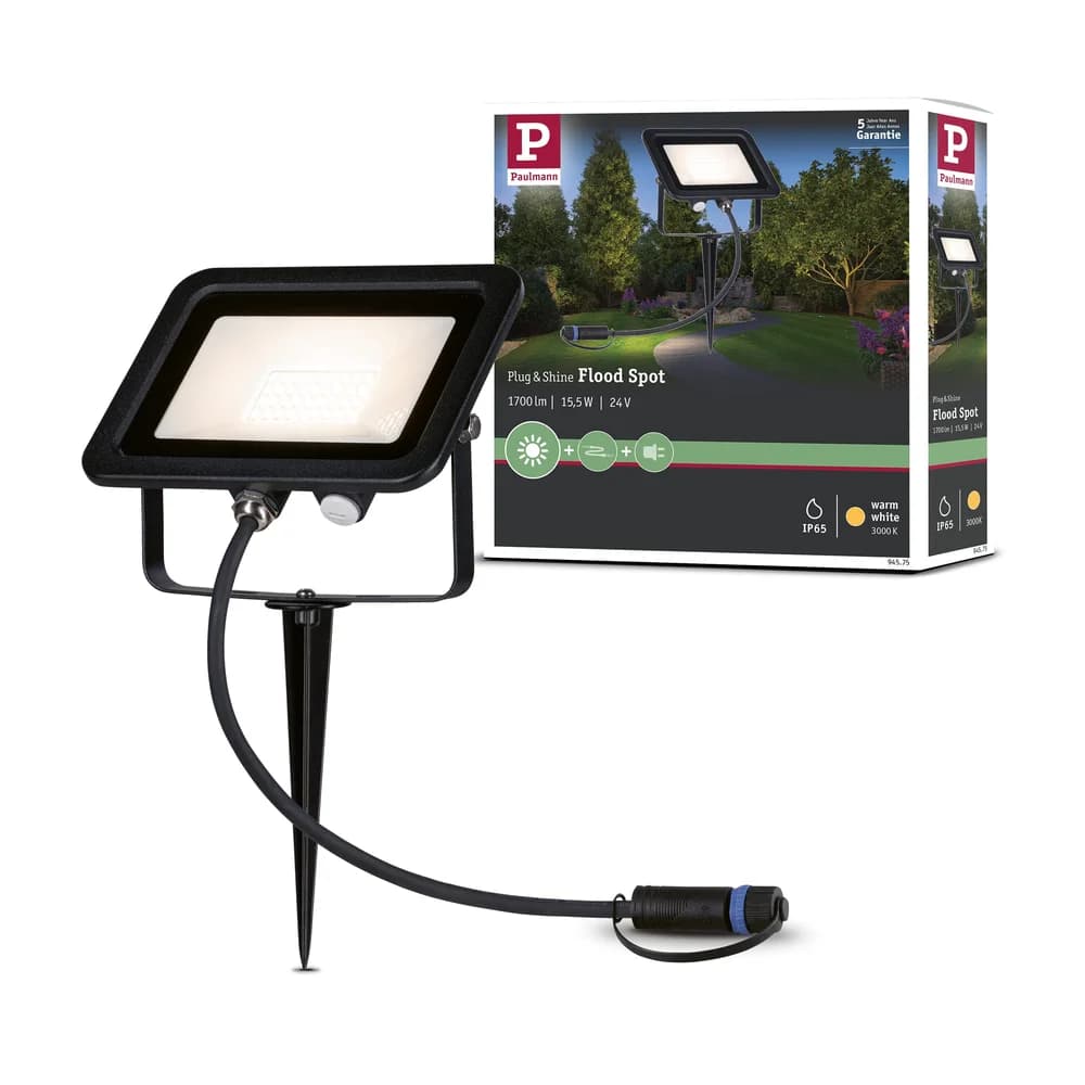 Paulmann 94575 Plug&Shine LED-Fluter schwarz 15,5W IP65 3000K