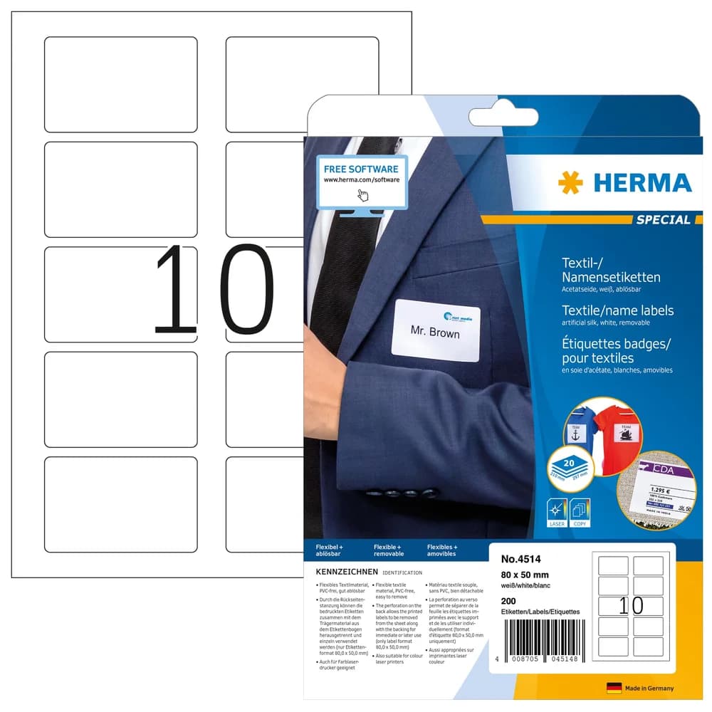 HERMA Namensetiketten 4514 weiß 80,0 x 50,0 mm