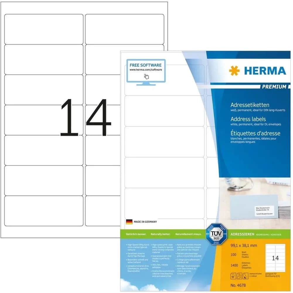 HERMA Etiketten 4678 weiß 99,1 x 38,1 mm