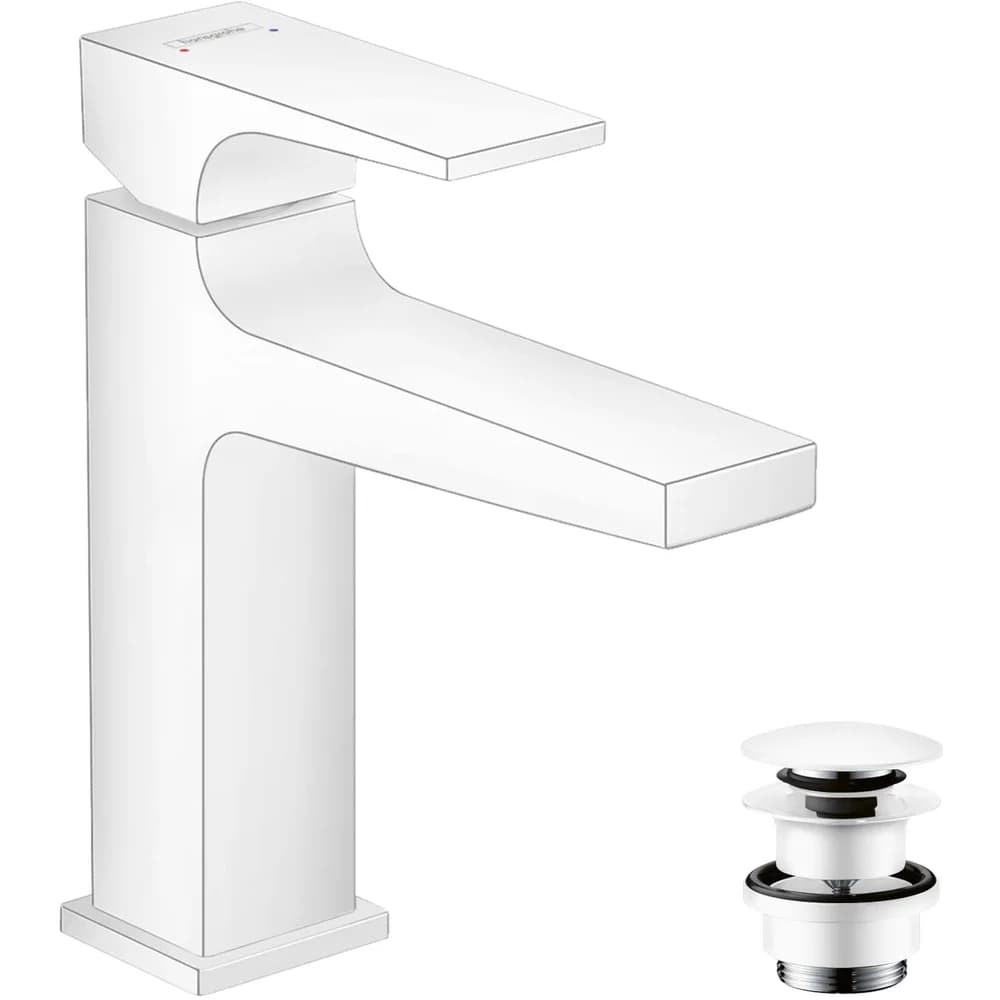 hansgrohe Waschtisch-Einhebelmischer 110 Metropol m HG, Pus-Op-Abl, Ausl. 135mm, m.-we