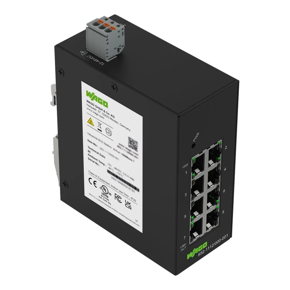 Wago 852-1112/000-001 (8 Ports), Netzwerk Switch, Schwarz