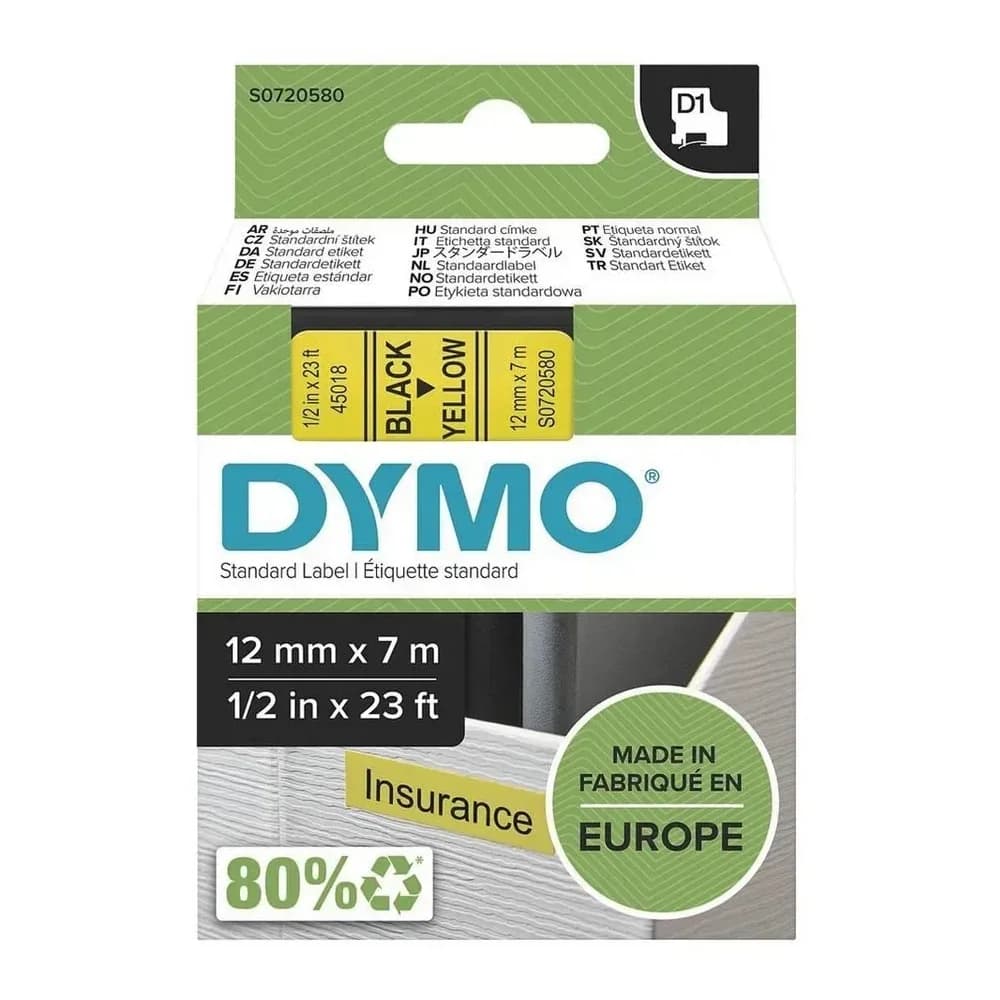 DYMO Band D1 12mm x 7m schwarz/gelb